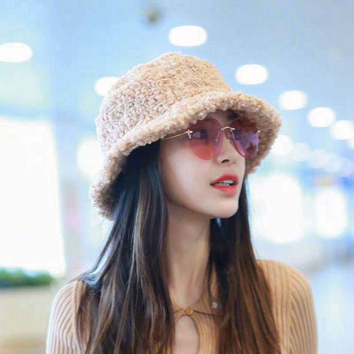 羊羔毛渔夫帽子女秋冬新款韩版百搭baby热...