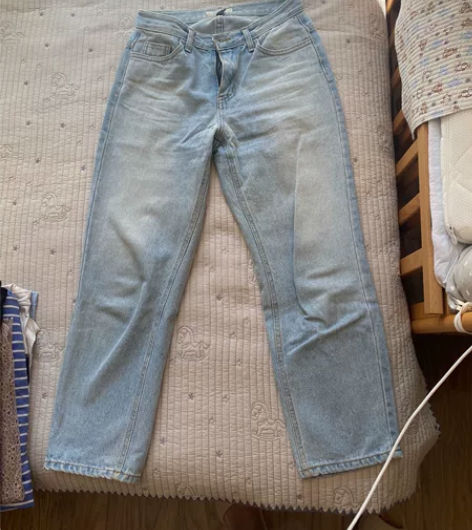 韩国直筒九分显瘦蓝色牛仔裤 生孩子之前的 ...