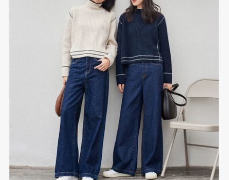 1313深蓝洗水oversize宽松大直筒...