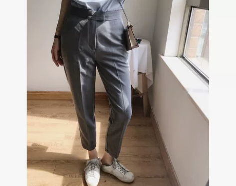 Wendy定制高腰复古百搭宽松显瘦锥形裤九...