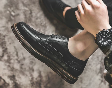 布洛克百搭韩版英伦风潮流休闲商务正装冬季皮...