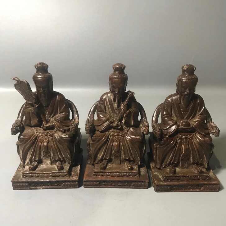 老铜三清尊神佛像神像一套 元始天尊 灵宝天...
