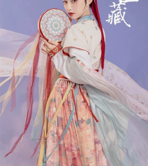 七月夕走秀款 西藏 满绣唐背子印花齐腰褶裙...