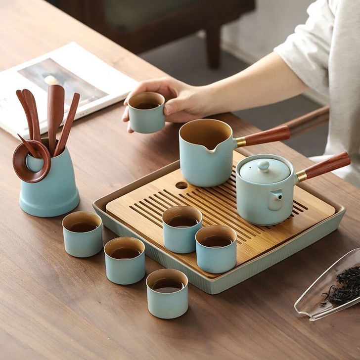 日式简约侧把壶功夫茶具套装储水式干泡茶盘家...