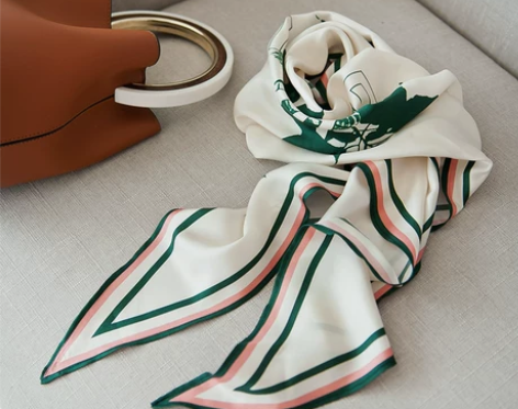 秋新款韩版天然桑蚕丝丝巾拼色印花围巾百搭撞...