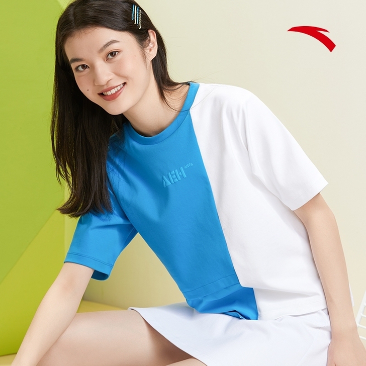 安踏运动短袖女子夏季新款潮流打底拼色半袖上...