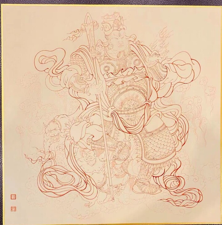 二郎搜山朱砂线描