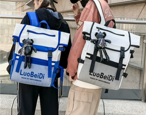 美式背包大学生电脑包书包初中生高中双肩包大...