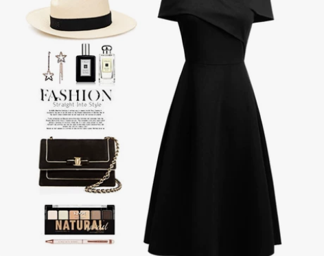 一字肩连衣裙女春夏法式赫本复古裙高腰露肩心...