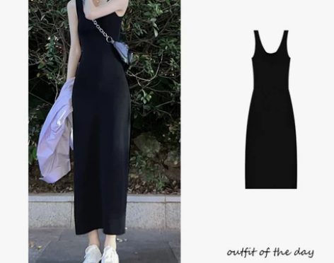 黑色内搭打底针织吊带连衣裙女秋2022法式...