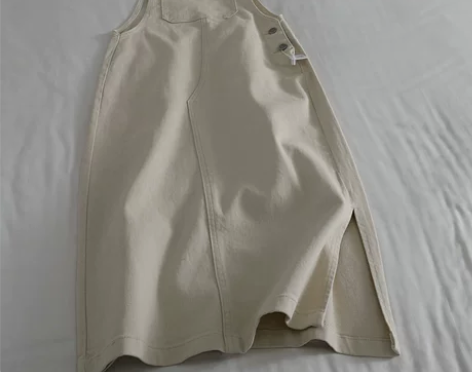 韩国网红款！！米白色牛仔背带裙中长款裙子韩...