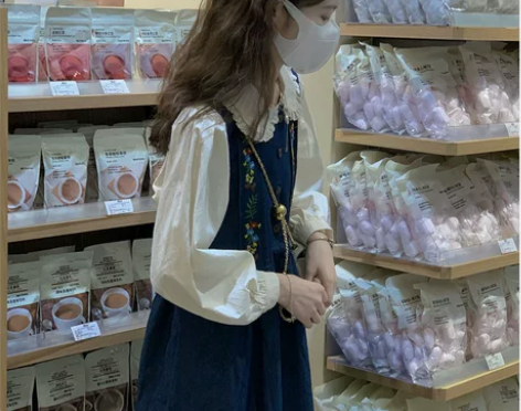 日系娃娃领长袖衬衫背心连衣裙子女两件套