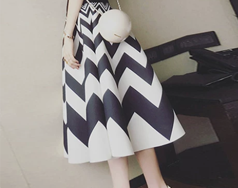 气质春秋韩版波浪条纹太空棉半身裙高腰显瘦蓬...