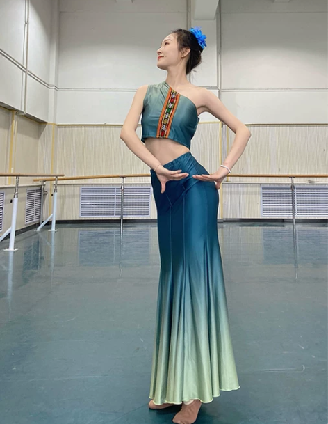 半身裙傣族舞蹈演出服艺考服装表演服女傣族孔...