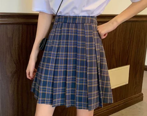 大码复古格子百褶裙女胖MM新款ins超火学...