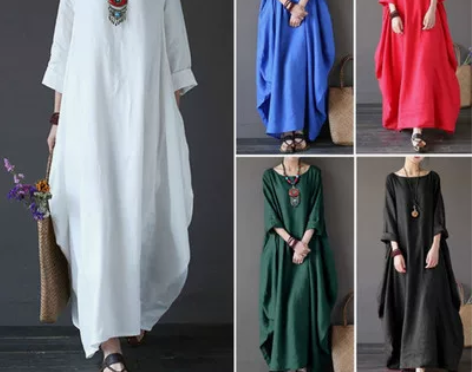 原创民族风女装春秋大码棉麻连衣裙文艺范宽松...