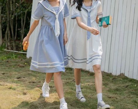 尔给学院风少女日系海军风连衣裙闺蜜装水手服...