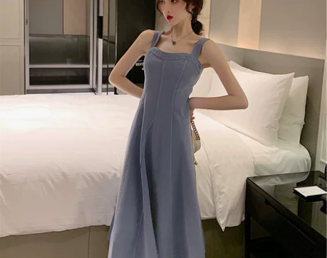 泫雅风连衣裙长裙脚踝吊带裙仙气女神范衣服超...