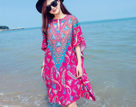 三亚沙滩裙女2021夏新款大码显瘦宽松连衣...