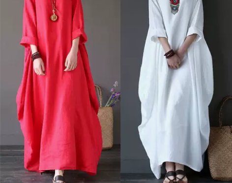 原创民族风女装春秋大码棉麻连衣裙文艺范宽松...