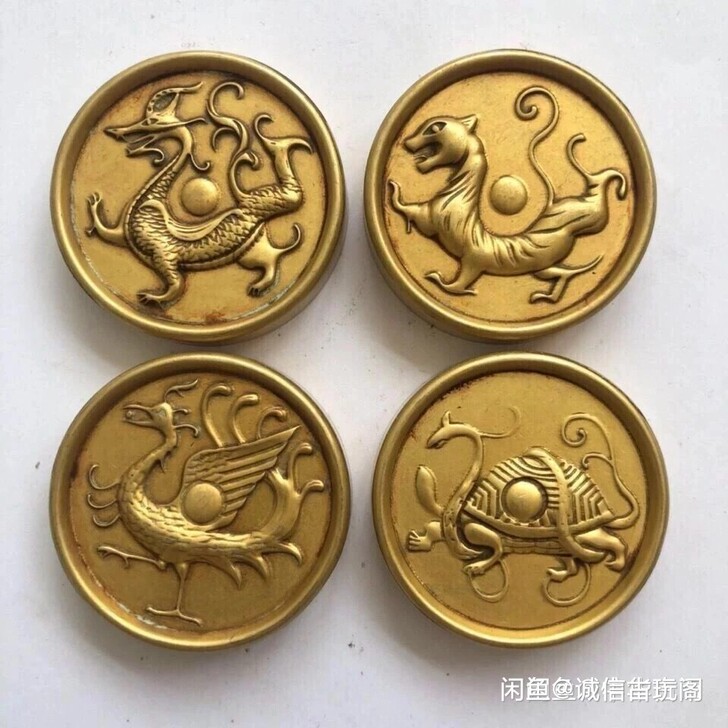 纯铜鎏金镇尺压纸 四大神兽纯铜实心镇纸一套...