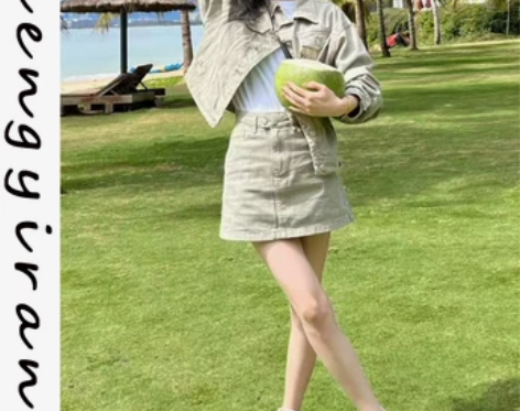 港风复古设计感小众宽松百搭牛仔外套女202...