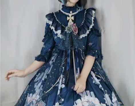 原创现货人鱼颂歌春夏中袖小高腰lolita...