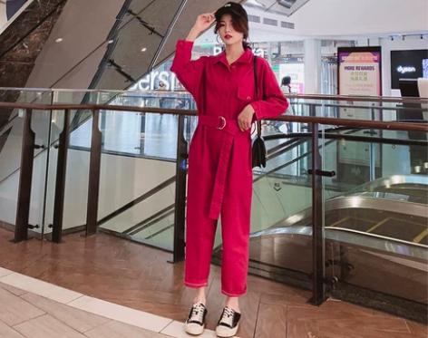 连体裤女春秋新款韩版宽松高腰工装连衣裤百搭...