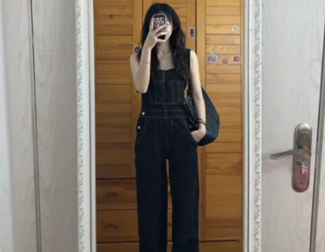 背带牛仔裤 背带牛仔裤夏季奶甜系高腰女秋冬...