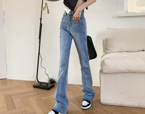 弹力浅色高腰小微喇牛仔裤女夏薄款2021年...