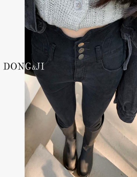 牛仔铅笔裤 铅笔超高腰裤女小脚裤冬季202...
