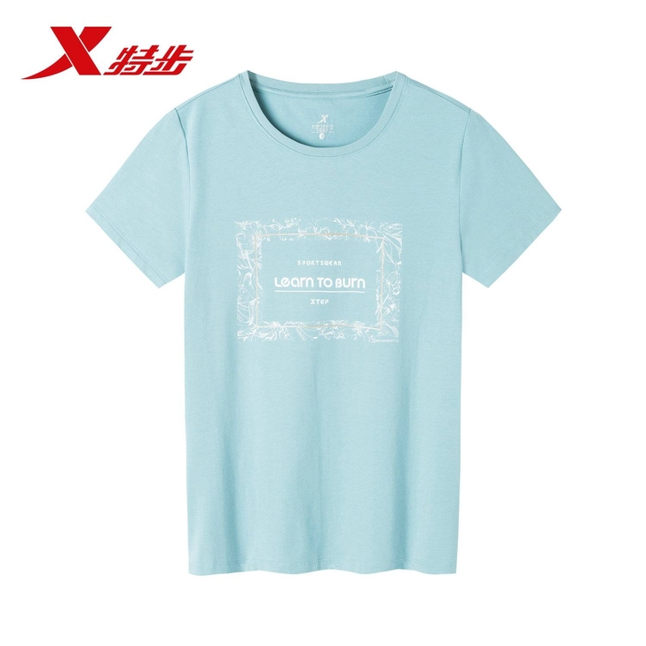 特步短袖t恤女休闲时尚潮流印花T恤棉质女装...