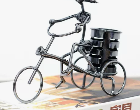 创意工艺品铁艺三轮笔筒家居装饰摆件现代简约...