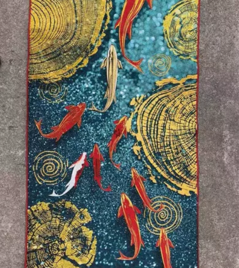 (结缘转让)九鱼图刺绣织锦画山水画装饰画壁...