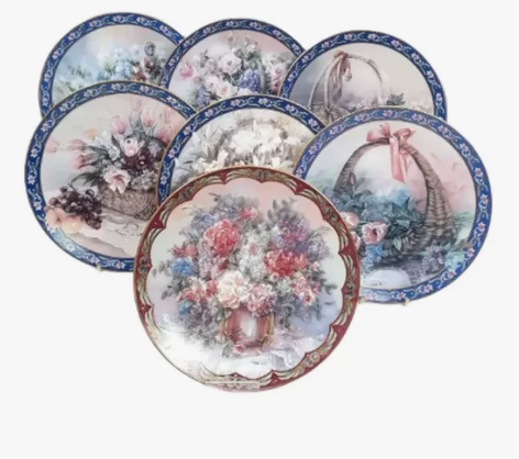 西洋中古骨瓷盘子lena liu花卉花篮 ...