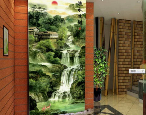 新款流水生财竖版钻石画江南小屋小桥流水方钻...