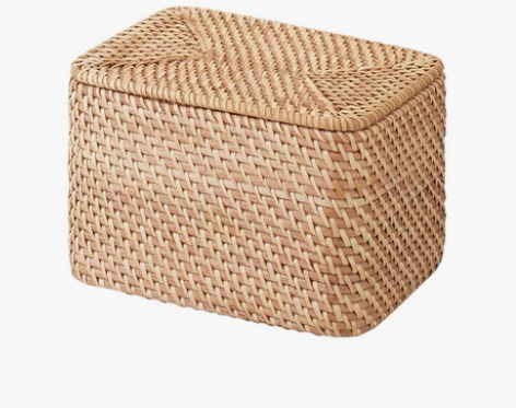 无印良品 MUJI 可重叠藤编长方盒/附盖...