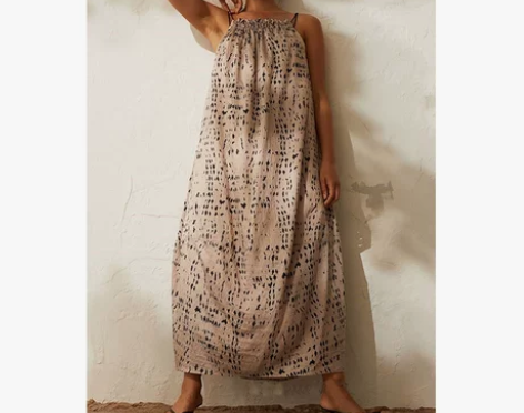 外贸原DAN 天丝 中长宽松无袖挂脖碎花吊...