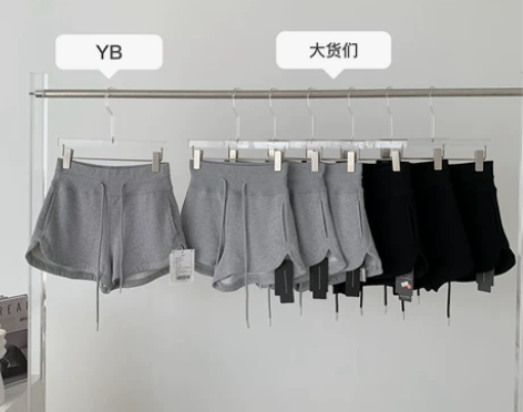 黑色/灰色 宽松阔腿短裤女春秋高腰抽绳休闲...