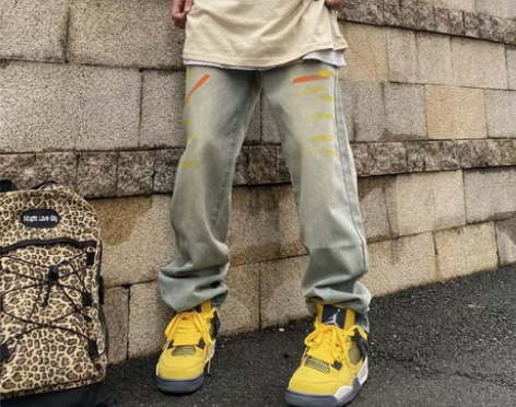 美式高街vibe风泼墨复古黄泥染ins牛仔...