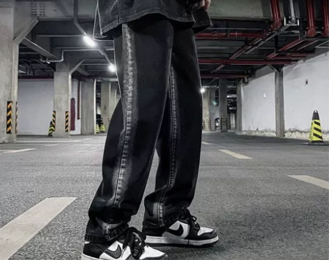 美式复古扎染黑色牛仔裤男ins潮牌嘻哈高街...