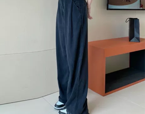 烟灰色牛仔裤女夏季高腰显瘦拖地裤2022新...