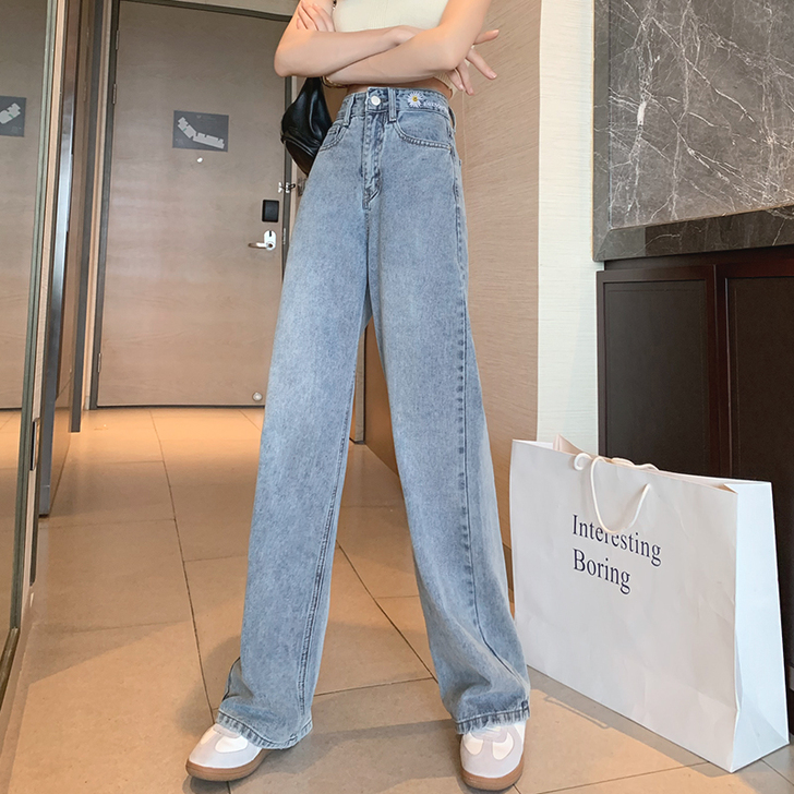 高腰阔腿牛仔裤女直筒宽松2020春夏新款垂...
