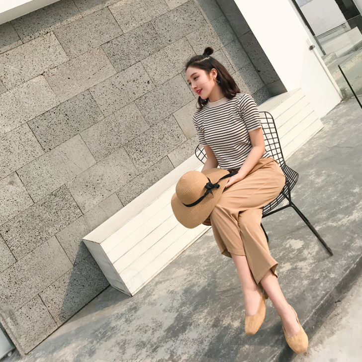 2021新款ins超火条纹针织衫网红姐妹黑...