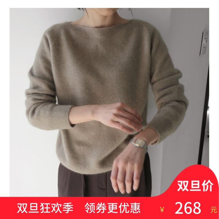自留秋冬新品一字领羊绒衫女加厚圆领韩版毛衣...