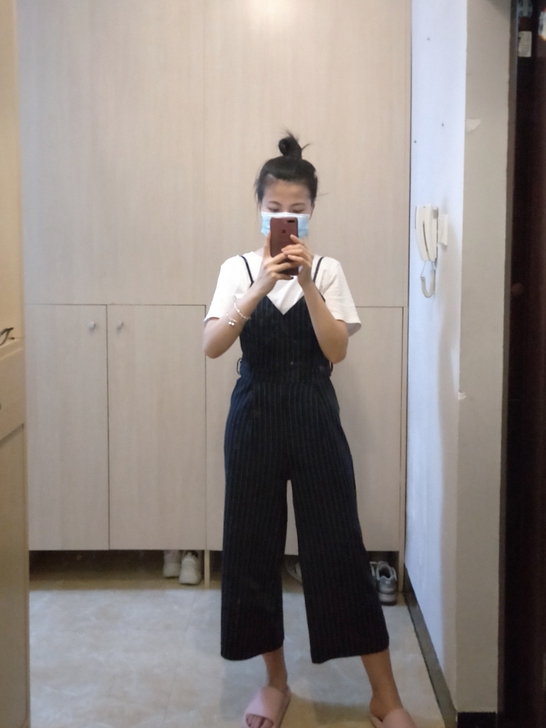 藏蓝色条纹连体阔腿裤