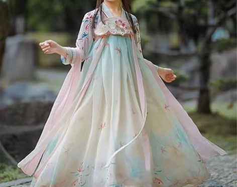 汉服女童春秋装古装儿童新款2022唐装连衣...