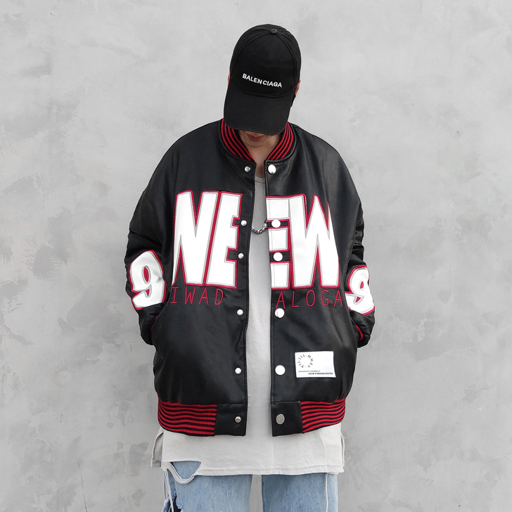 HMD美式高街字母拼接棒球夹克男宽松嘻哈复...