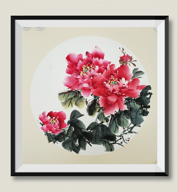 纯手绘国画牡丹，50*50cm宣卡纸，不用...