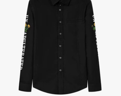 GXG男装 冬季潮流字母刺绣黑色长袖衬衫衬...